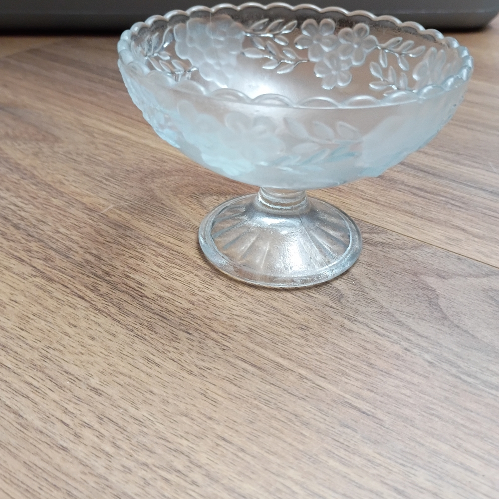 Frosted Glass Pedestal Dessert Bowl - Light Blue